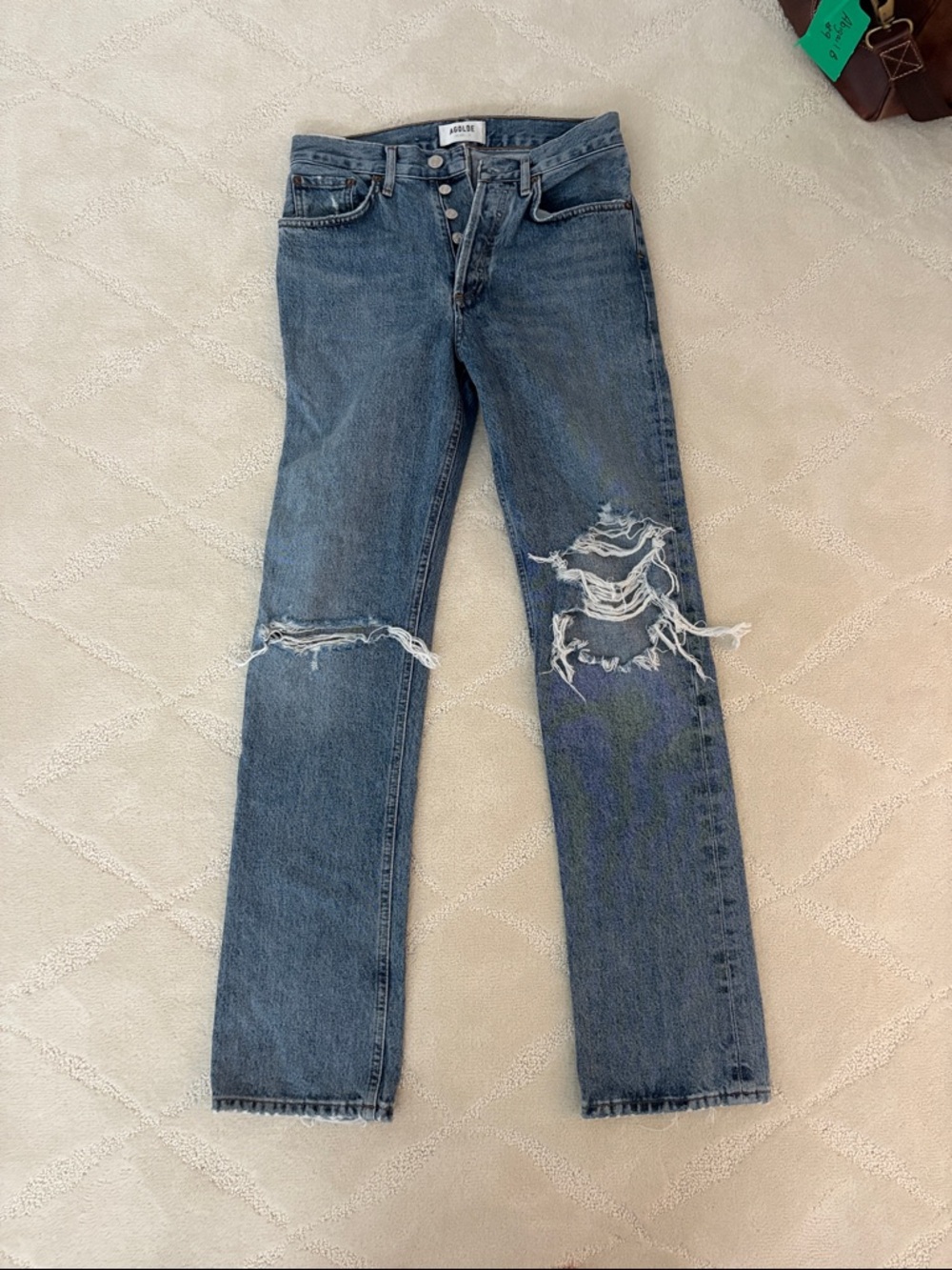 24 Agolde Distressed Medium Blue Straight-Leg Jeans ( got at Aritzia)